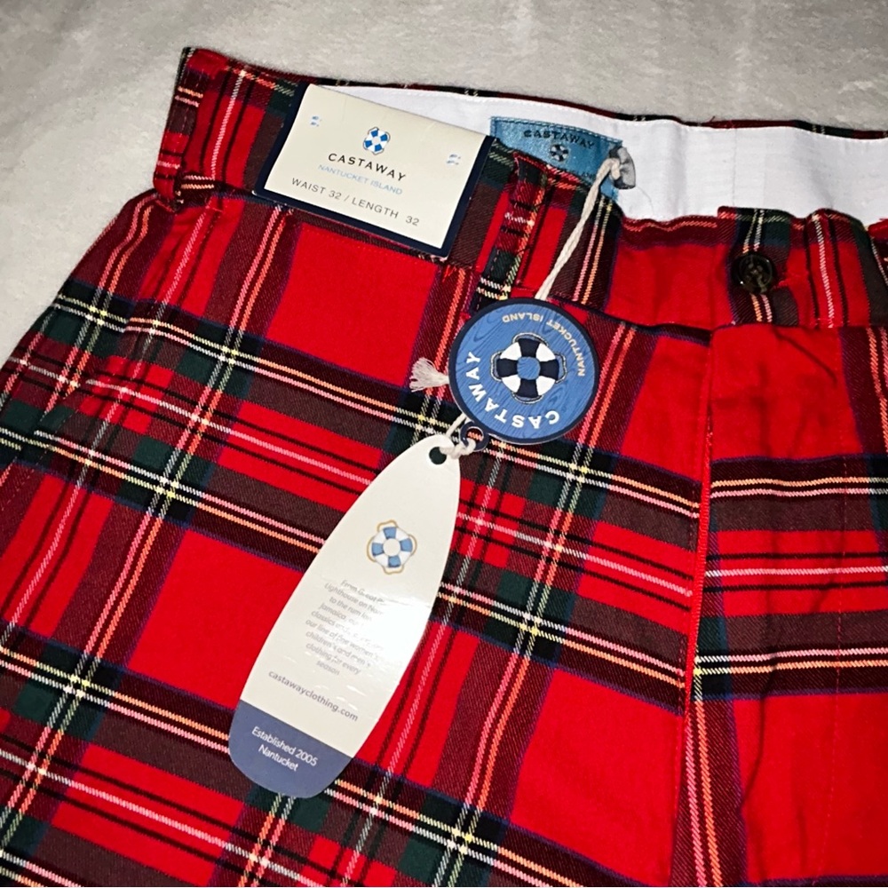 Castaway Men's Red and Green Plaid Pants size 32”x32” NEW - Picture 8 of 14